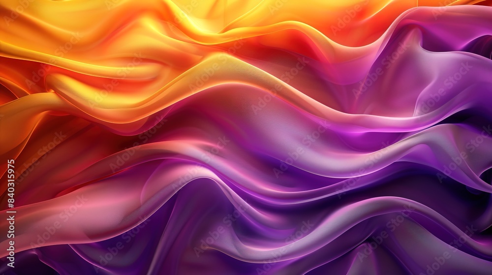 Fototapeta premium Abstract Background with 3D Wave Bright Gold and Purple Gradient Silk Fabric