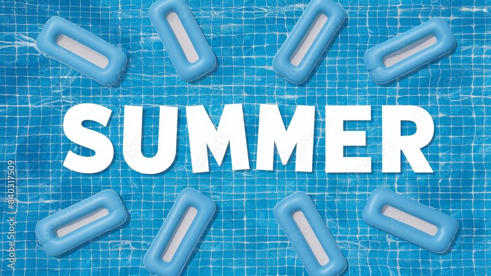 Blue Floaties Spelling Summer on Blue Pool Water