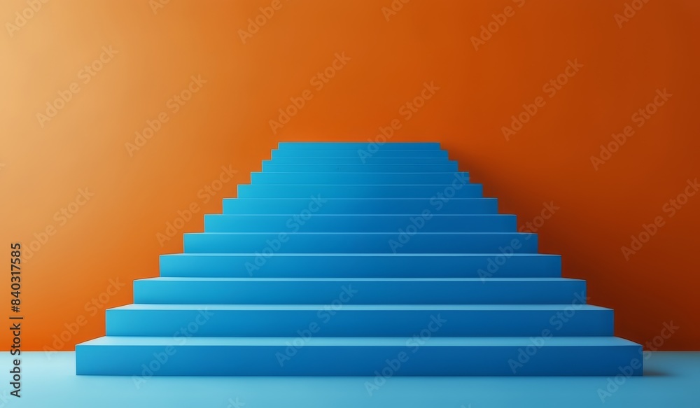 Blue stairs leading to orange top step, success, top level or career minimal modern concept Blue stairs leading to orange top step, success, top level or career minimal modern concept