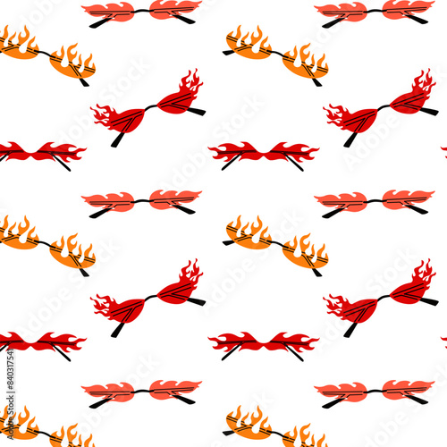 Pattern of various colorful sunglasses. Summer sunglasses, fashionable eyeglass frames. Various shapes and styles. Seamless pattern for fabric, textiles, background, wrapping paper, banner