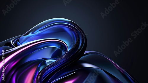 An abstract glass morphism in blue and purple gradient on the  black background.
