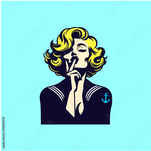 pinup girl as navy seal silent pose illustration vector retro vintage