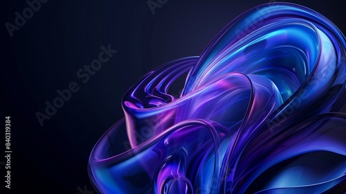An abstract glass morphism in blue and purple gradient on the  black background.