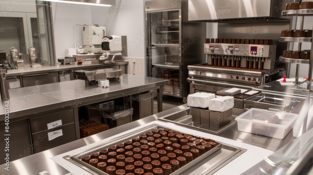 Mastering the Art of Chocolate A Chocolatier's Showcase of Tempering Machines Molds and Tasting Samples in a Professional Demonstration Kitchen Mastering the Art of Chocolate A Chocolatier's Showcase of Tempering Machines Molds and Tasting Samples in a Professional Demonstration Kitchen