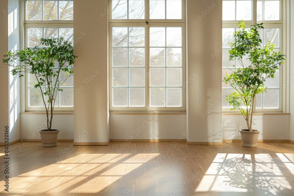Sunlit Room with Wooden Floor and Indoor Plants Sunlit Room with Wooden Floor and Indoor Plants