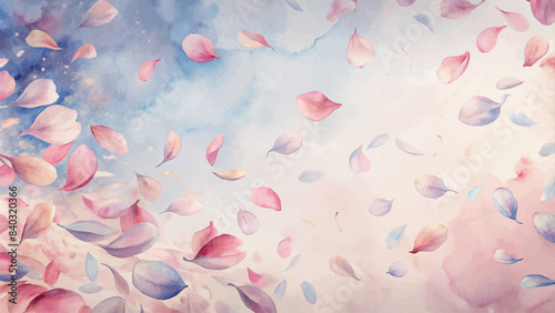 Watercolor background with scattered flower petals
