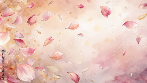 Watercolor background with scattered flower petals