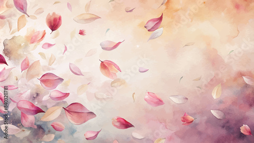 Watercolor background with scattered flower petals