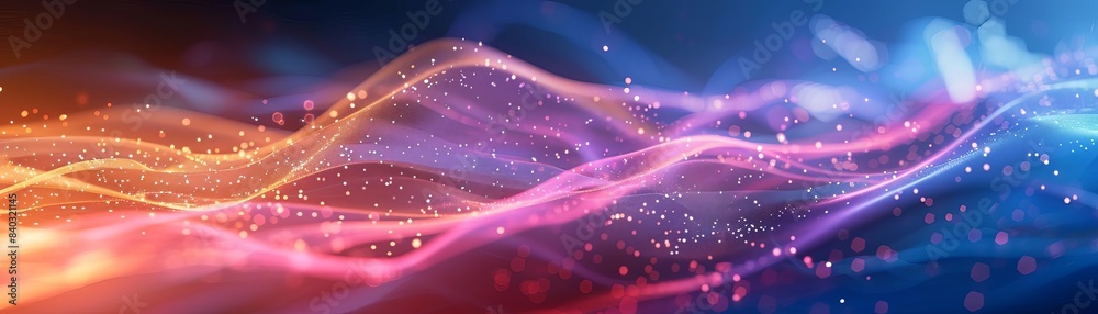 Obraz premium Abstract digital waves with sparkling lights in multicolored hues, perfect for technology and artistic backgrounds.