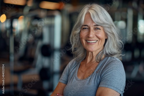 Elderly Woman with Silver Hair Smiling in Gym Outfit, Standing Confidently Against Blurred Background of High-Tech Equipment Free Download Elderly Woman with Silver Hair Smiling in Gym Outfit, Standing Confidently Against Blurred Background of High-Tech Equipment - GFXLoad