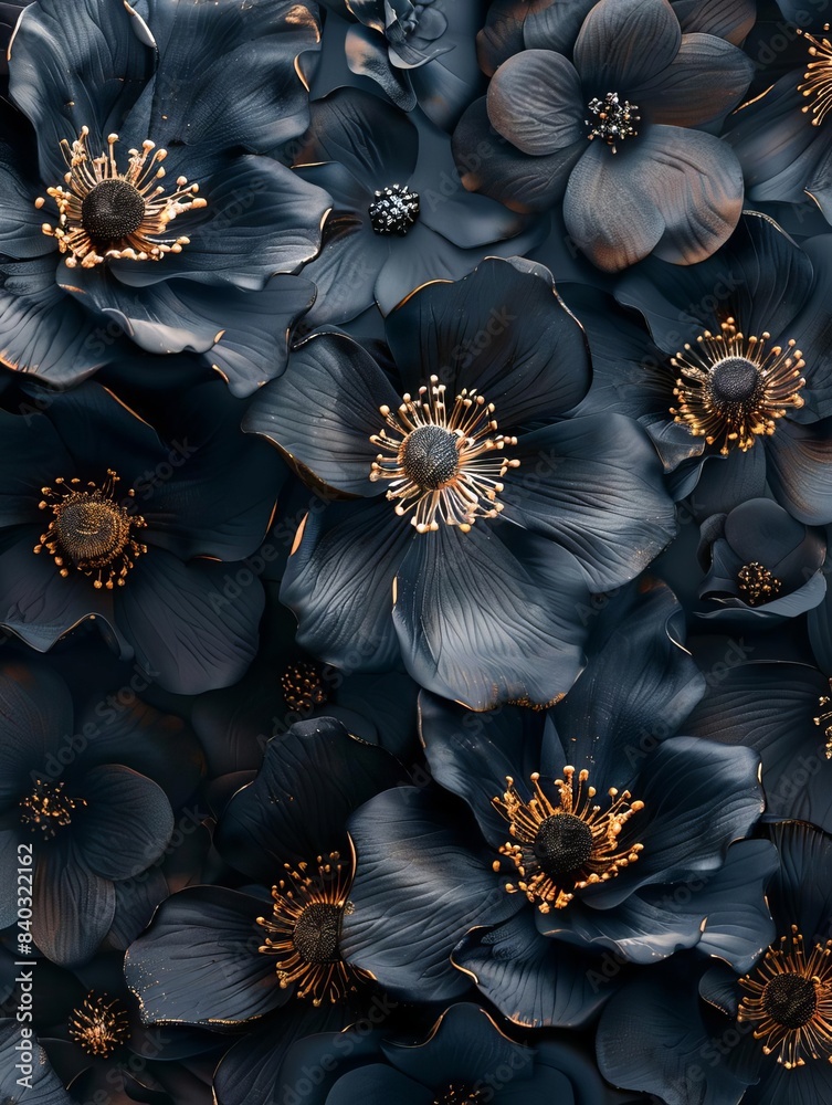 Elegant dark blue and gold flower pattern, perfect for backgrounds and designs. High-quality imagery showcasing intricate details. Elegant dark blue and gold flower pattern, perfect for backgrounds and designs. High-quality imagery showcasing intricate details.