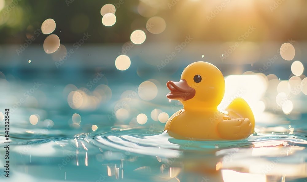yellow rubber duck floating on water in the pool , Generative AI yellow rubber duck floating on water in the pool , Generative AI