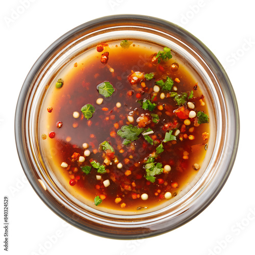 top view, Glass Bowl of Thai fish sauce chili isolated on background