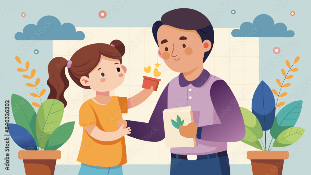 Father's Day Surprise: Daughter's Gift Vector Illustration Father's Day Surprise: Daughter's Gift Vector Illustration