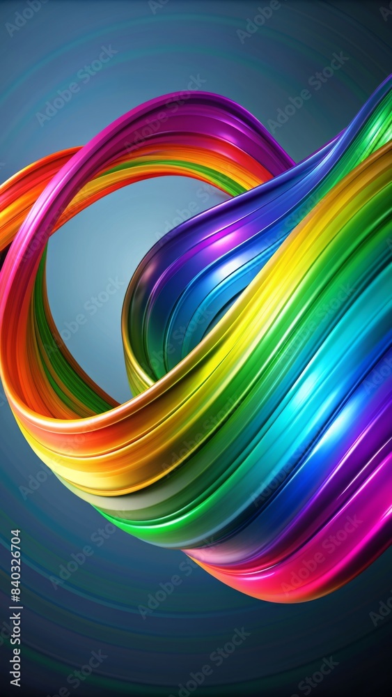 Naklejka premium modern graphic design. A vibrant, wavy ribbon flows across the image, transitioning smoothly through the colors of the rainbow, from purple and blue to green, yellow, and orange.