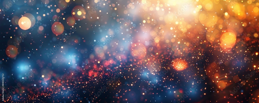 Fototapeta premium Abstract Light Particles close up, focus on, copy space Sparkling trails, dynamic motion, vibrant glow, Double exposure silhouette with particles and trails