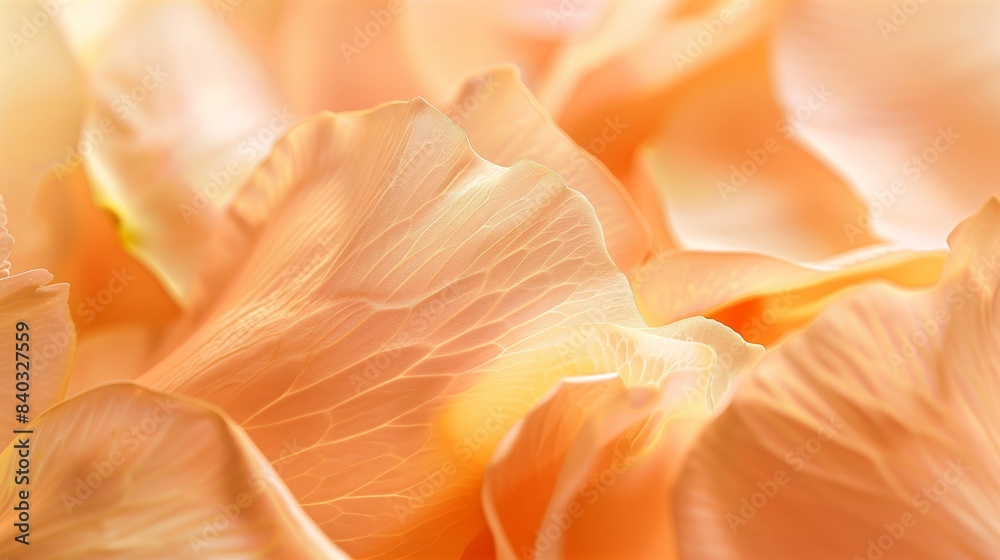 Closeup of translucent petals with subtle yellow accents on the soft peach color background. Closeup of translucent petals with subtle yellow accents on the soft peach color background.
