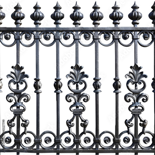 Elegant wrought iron fence with intricate patterns, perfect for adding a touch of sophistication to any garden or property boundary.