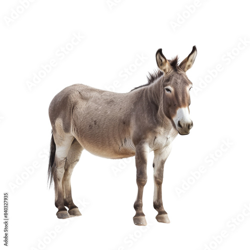 Isolated image of a standing donkey on a white background. Perfect for agricultural and animal-related designs. © Jenjira