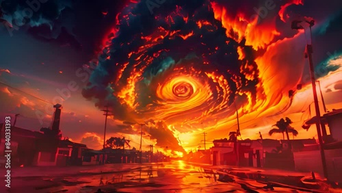 Fiery Sunset Over the City Skyline.