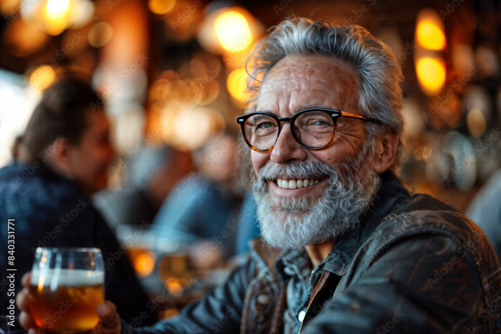 Mature Man Enjoying a Night Out with Friends in a Bar Mature Man Enjoying a Night Out with Friends in a Bar