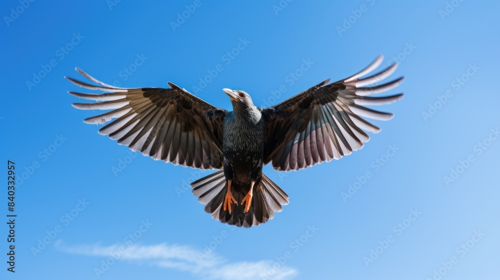 Fototapeta premium a bird taking flight, soaring above a clear blue sky
