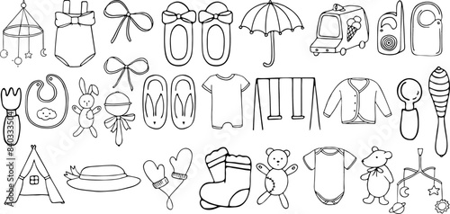 Set of Hand-Drawn Baby and Childrens Items