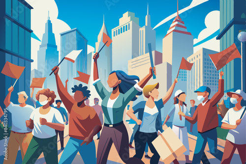 people fighting for freedom flat vector illustration