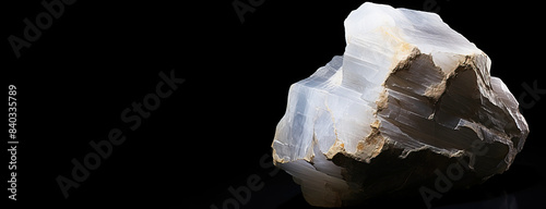 cryolite fossil mineral stone. Geological crystalline fossil. Dark background close-up. photo