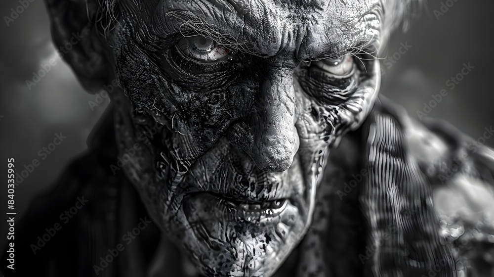 Harrowing Zombie Portrait with Decrepit Features,Gaping Wounds,and Jagged Teeth in Dramatic Chiaroscuro Lighting Harrowing Zombie Portrait with Decrepit Features,Gaping Wounds,and Jagged Teeth in Dramatic Chiaroscuro Lighting