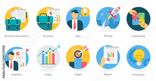A set of 10 business icons as business documents, business, idea