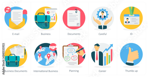 A set of 10 business icons as email, business documents, careful