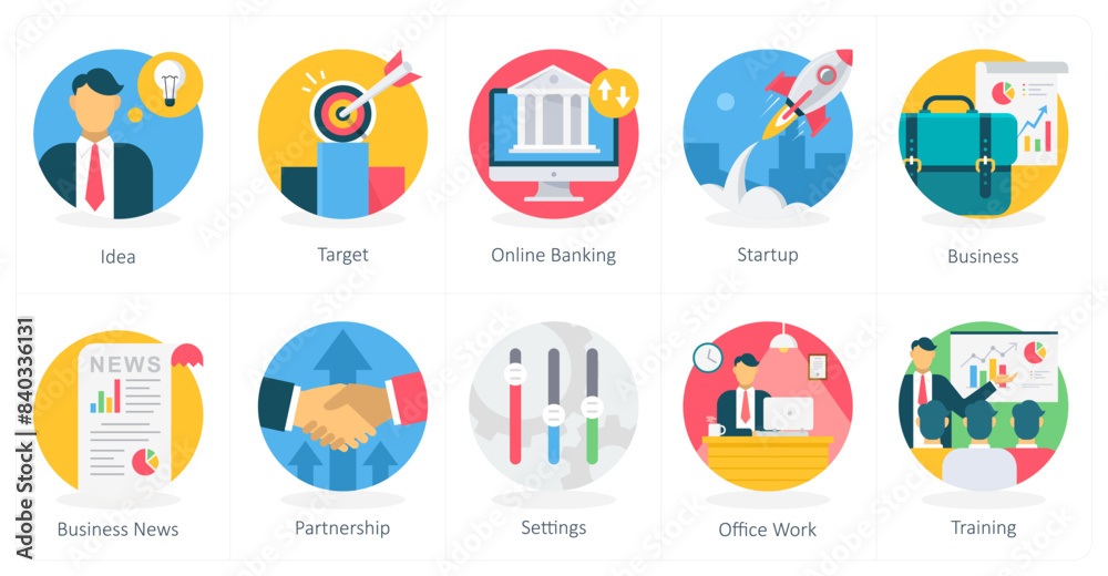 Fototapeta premium A set of 10 business icons as idea, target, online banking
