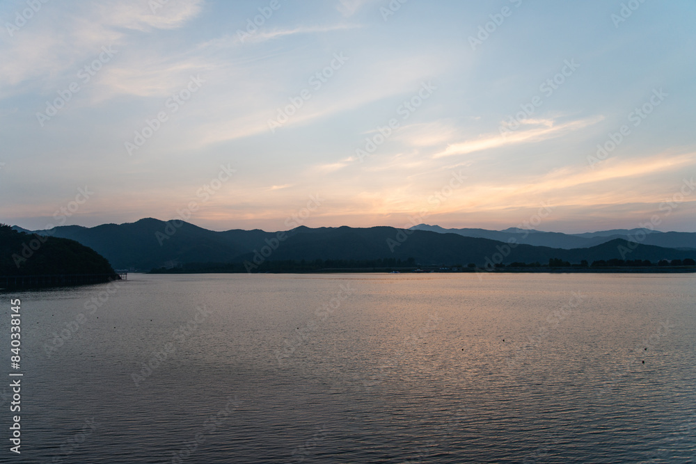 View of the dust during sunset in the lake View of the dust during sunset in the lake