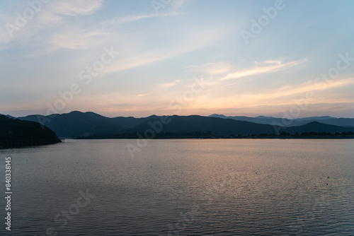 View of the dust during sunset in the lake