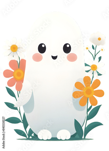 Cute Cartoon Floral Baby Ghost Generative AI Illustration 