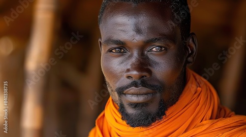 a south sudanese man wearing an orange turtleneck portrait.stock illustration