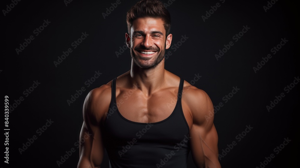 a person smiling confidently after a workout session, 