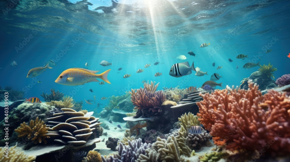 Fototapeta premium a scuba diver gracefully gliding through an underwater world teeming 