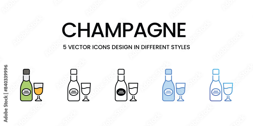 Champagne icons vector set stock illustration. Champagne icons vector set stock illustration.