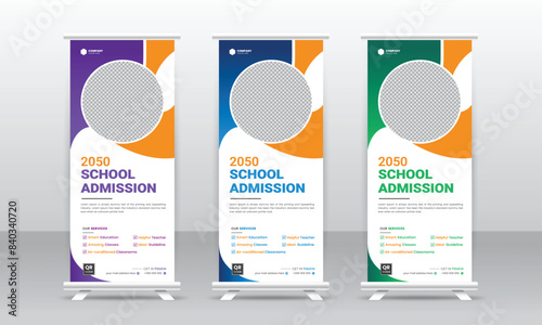 Back to school admission roll up banner design or education study Standee roll up banner template