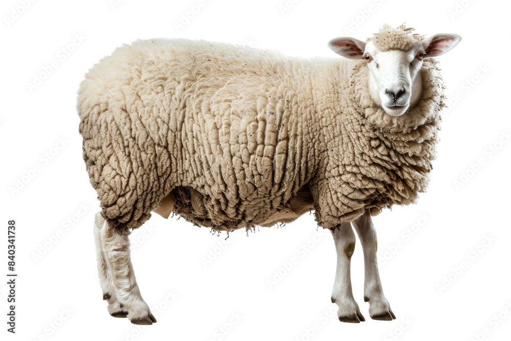 A sheep isolated on transparent background, showcasing its thick wool and curious expression, perfect for farm and livestock themes. A sheep isolated on transparent background, showcasing its thick wool and curious expression, perfect for farm and livestock themes.