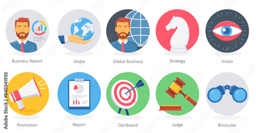 A set of 10 Business icons as business report, globe, global business A set of 10 Business icons as business report, globe, global business