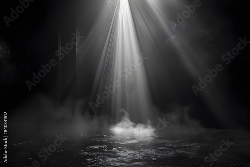 Solitary Beam of Light Emanating Mesmerizing Aura in Expansive Ink-Black Void