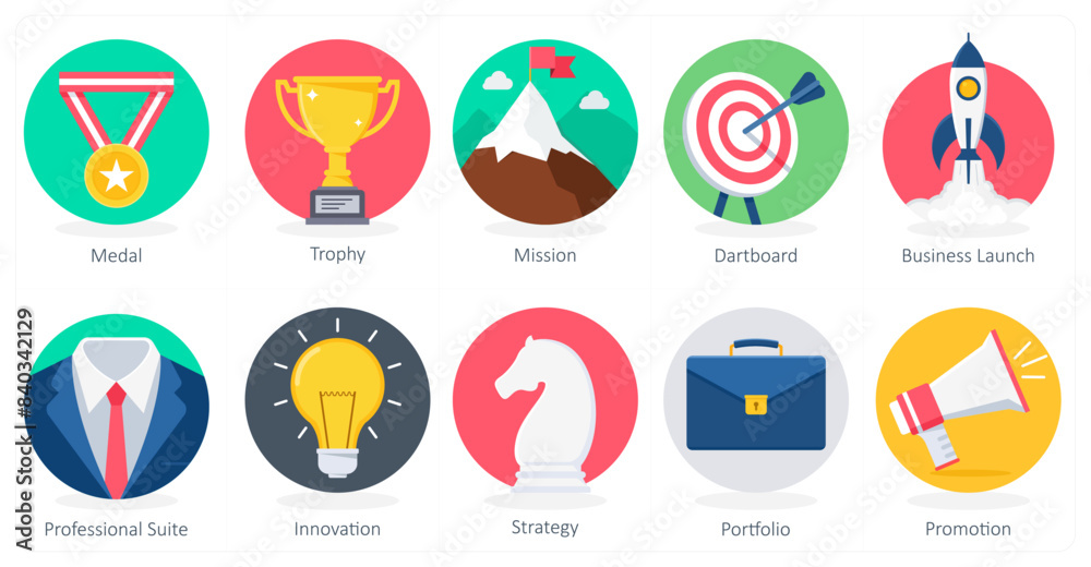 A set of 10 Business icons as medal, trophy, mission