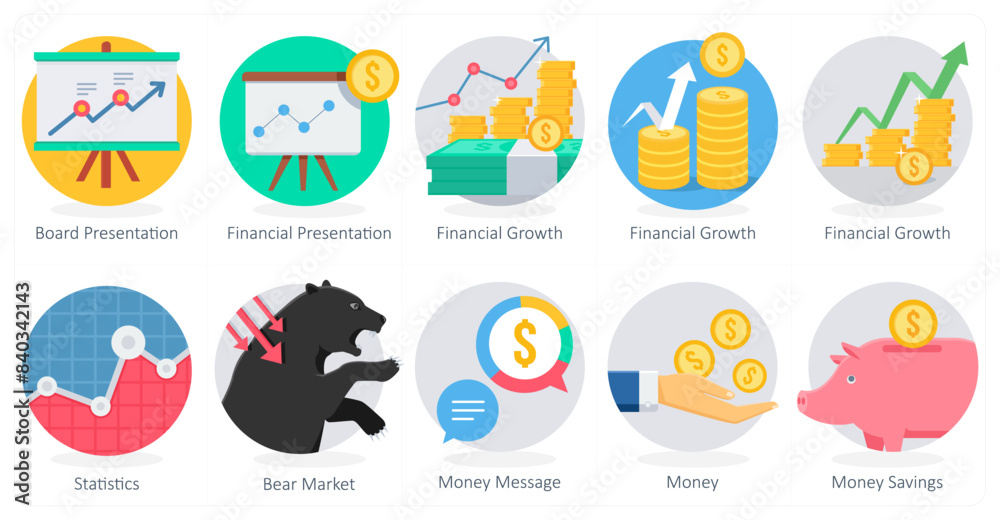A set of 10 Business icons as board presentation, financial presentation, financial growth A set of 10 Business icons as board presentation, financial presentation, financial growth