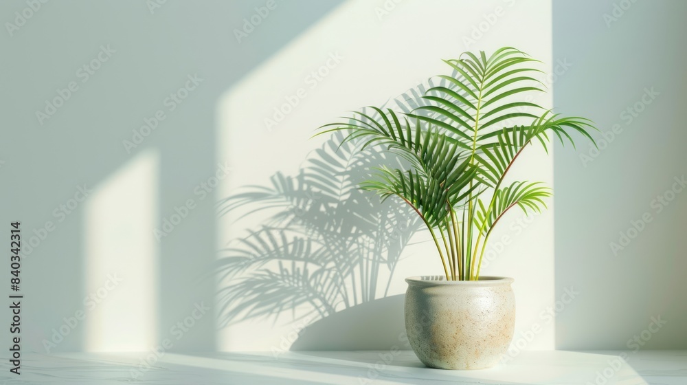 Fototapeta premium palm tree in pot on a white background 