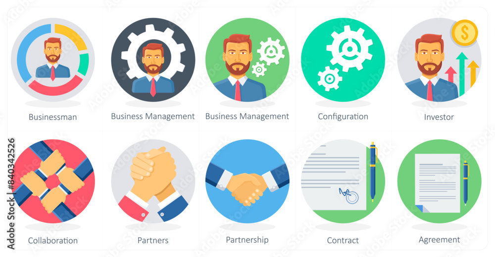 A set of 10 Business icons as businessman, business management, configuration A set of 10 Business icons as businessman, business management, configuration