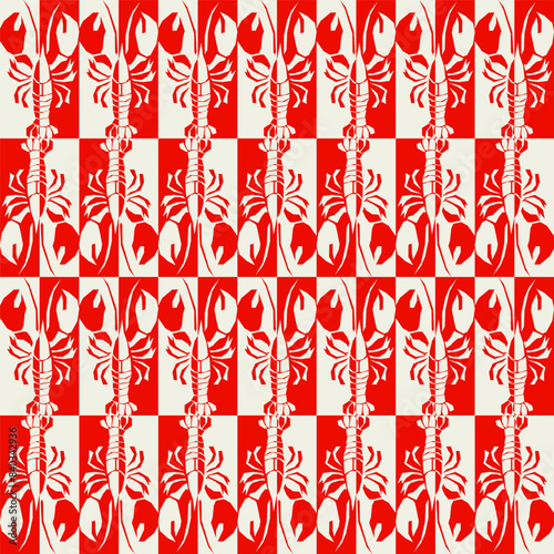 Trendy hand drawn lobster chess seamless pattern vector in summer vibes,Design for fashion , fabric, textile, wallpaper, cover, web , wrapping and all prints