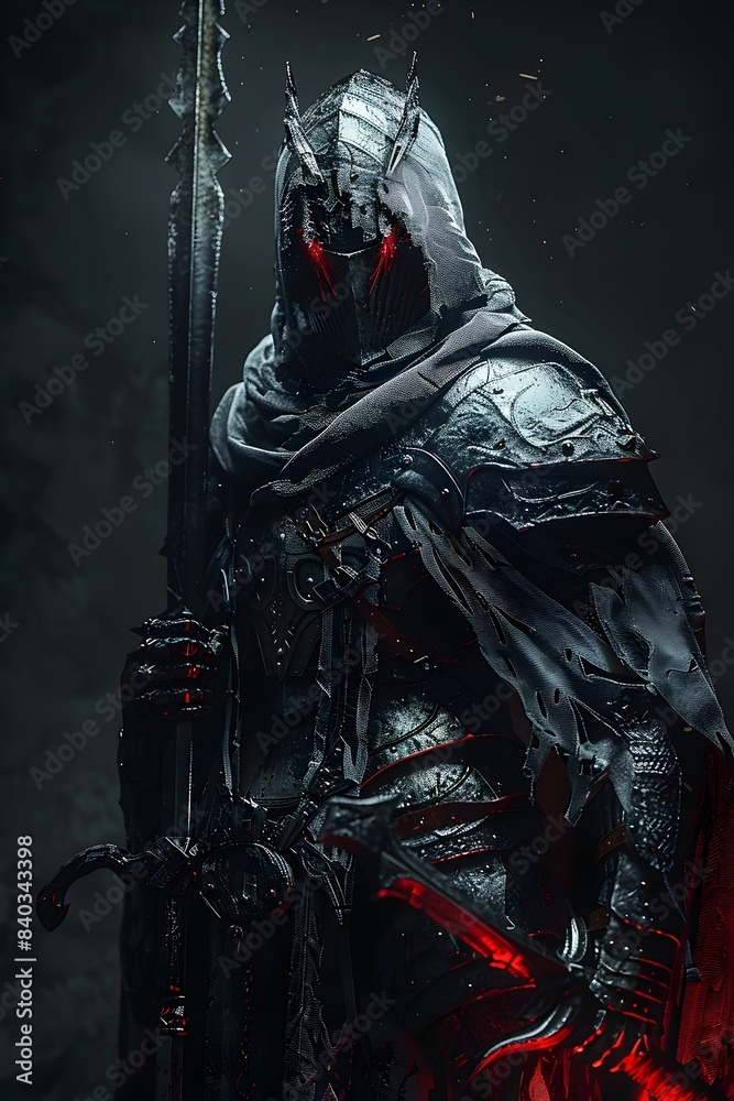 Towering White-Maned Vampire Lord in Foreboding Gothic Plate Armor Gripping Deadly Glaive Emanating Aura of Pure Malevolence Towering White-Maned Vampire Lord in Foreboding Gothic Plate Armor Gripping Deadly Glaive Emanating Aura of Pure Malevolence